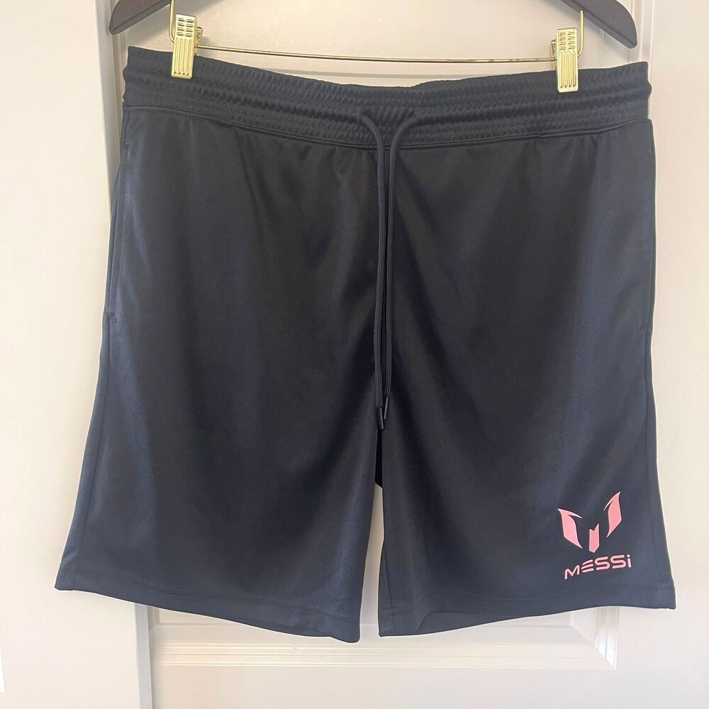 Messi Mens Athletic Fleece Black Active Jersey Pant Sports Shorts Size M - Picture 2 of 9